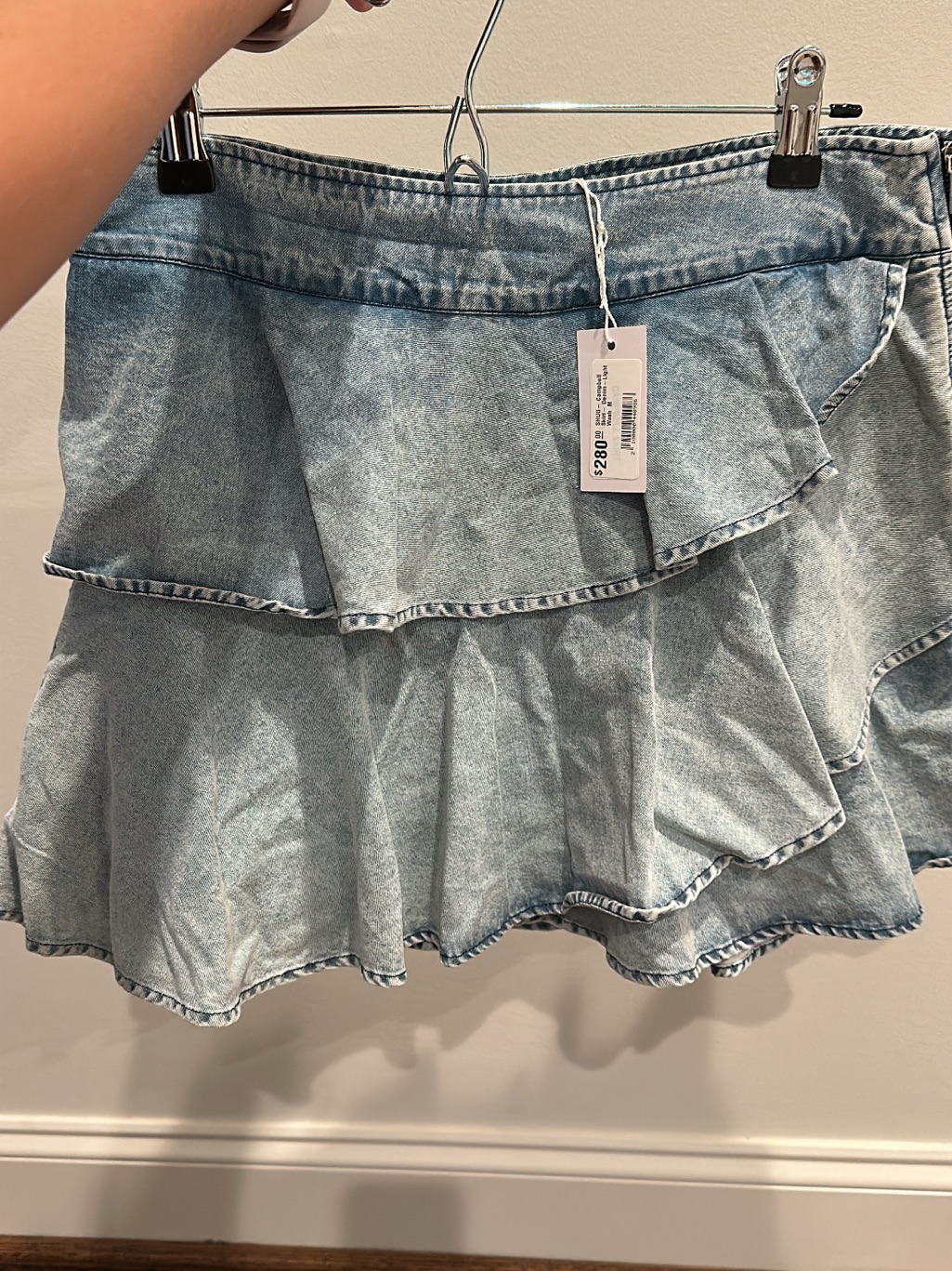 Ruffled Light Blue Denim Skort - Women